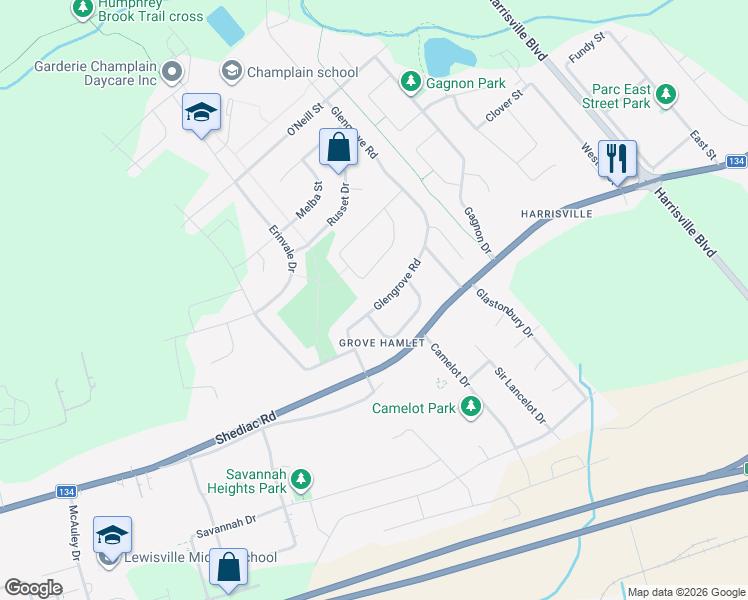 map of restaurants, bars, coffee shops, grocery stores, and more near 9 Firwood Crescent in Moncton