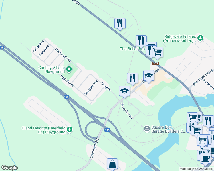 map of restaurants, bars, coffee shops, grocery stores, and more near 44 Daley Drive in Sydney