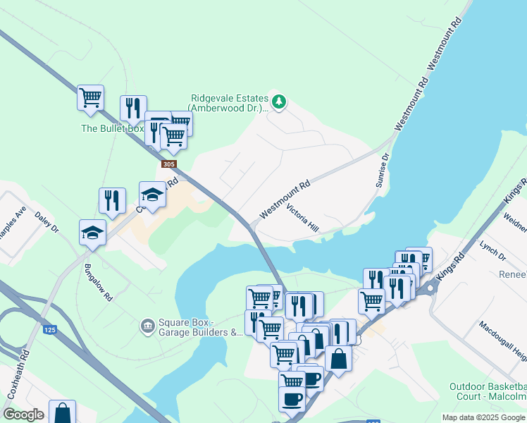 map of restaurants, bars, coffee shops, grocery stores, and more near 23 Riverdale Drive in Sydney