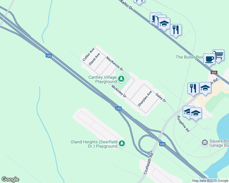 map of restaurants, bars, coffee shops, grocery stores, and more near 75 McKinley Drive in Coxheath