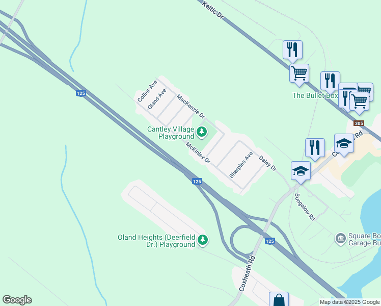 map of restaurants, bars, coffee shops, grocery stores, and more near 75 McKinley Drive in Coxheath