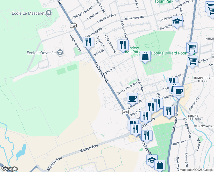 map of restaurants, bars, coffee shops, grocery stores, and more near 7 Kingsmere Court in Moncton
