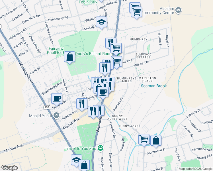 map of restaurants, bars, coffee shops, grocery stores, and more near NB-115 & Macaleese Ln in Moncton