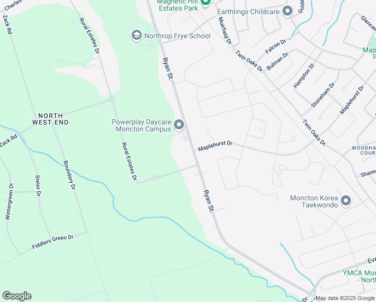 map of restaurants, bars, coffee shops, grocery stores, and more near 1200 Ryan Street in Moncton
