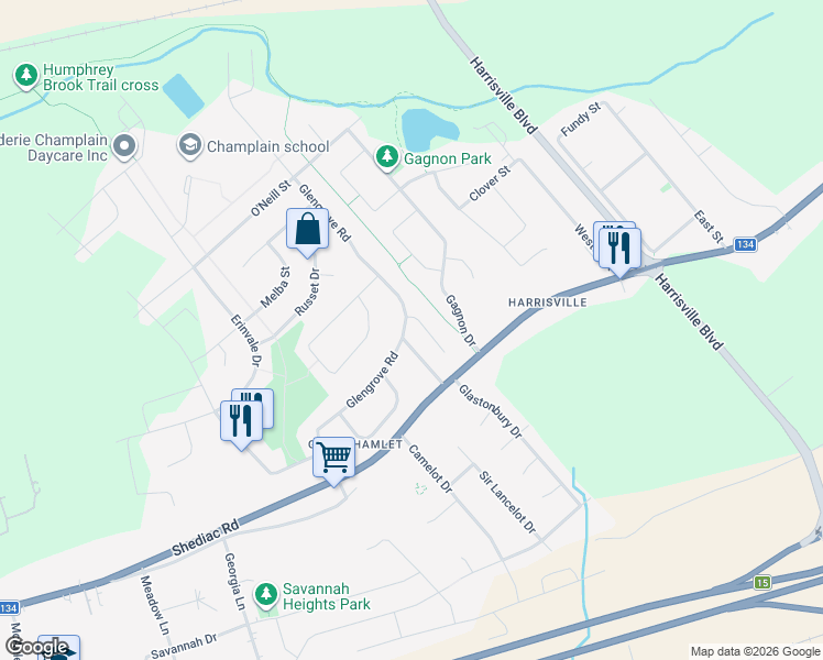 map of restaurants, bars, coffee shops, grocery stores, and more near 159 Glengrove Road in Moncton
