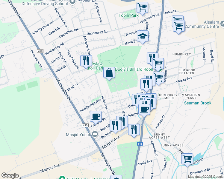 map of restaurants, bars, coffee shops, grocery stores, and more near 110 Murphy Avenue in Moncton