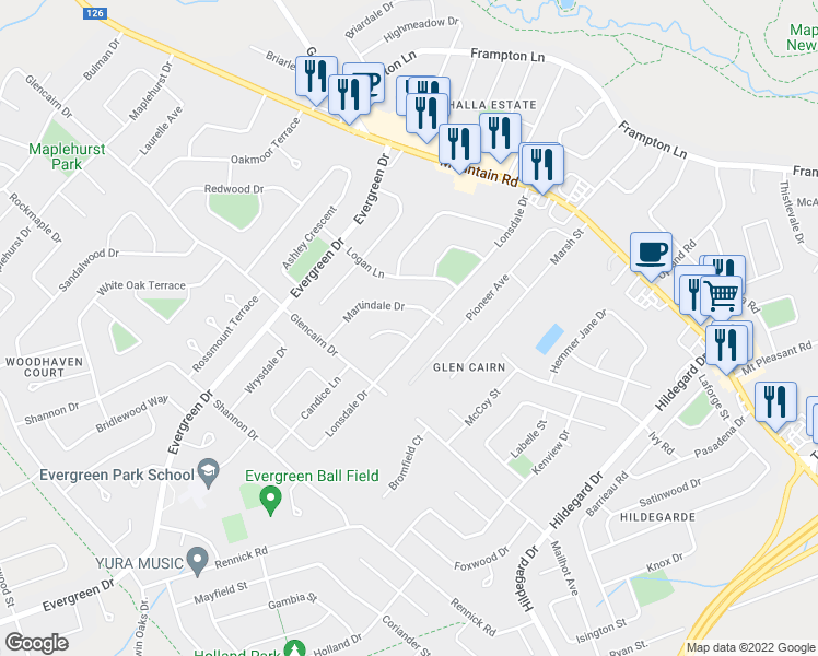 map of restaurants, bars, coffee shops, grocery stores, and more near 157 Lonsdale Drive in Moncton