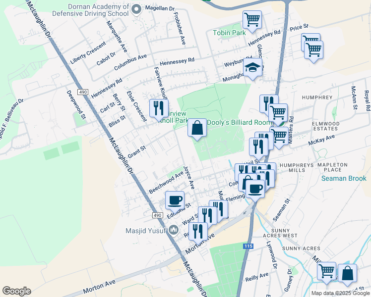 map of restaurants, bars, coffee shops, grocery stores, and more near 99 Joyce Avenue in Moncton
