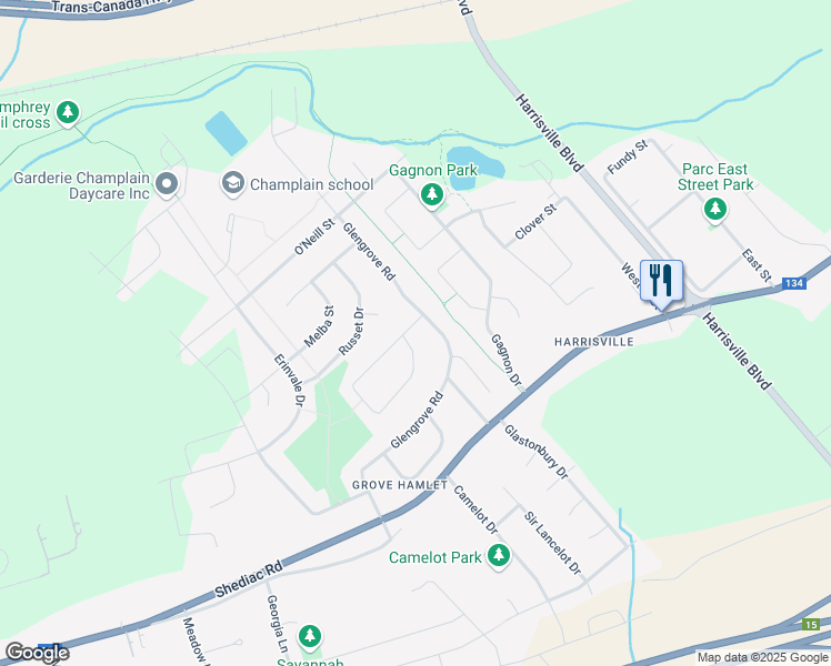map of restaurants, bars, coffee shops, grocery stores, and more near 14 Tamarack Terrace in Moncton