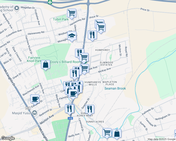 map of restaurants, bars, coffee shops, grocery stores, and more near 23 Ellerdale Avenue in Moncton