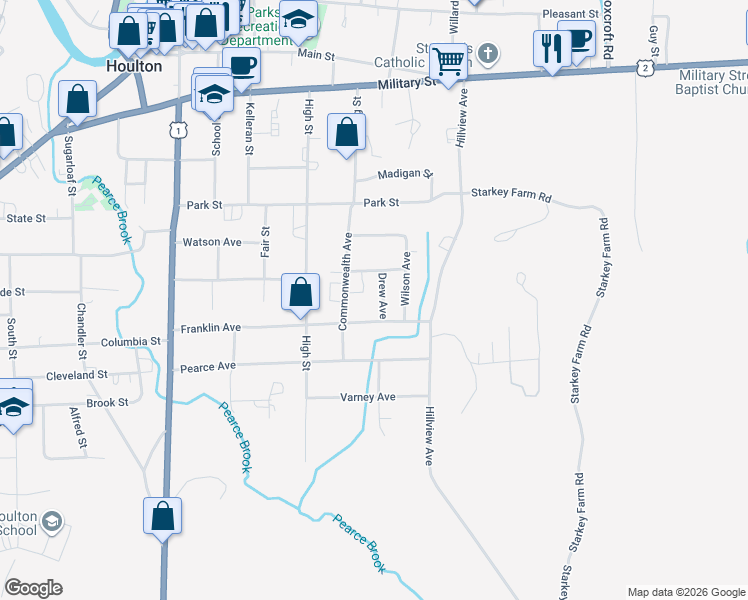 map of restaurants, bars, coffee shops, grocery stores, and more near 5 Sterritt Street in Houlton
