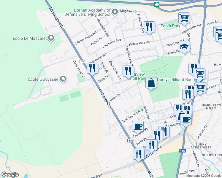 map of restaurants, bars, coffee shops, grocery stores, and more near in Moncton