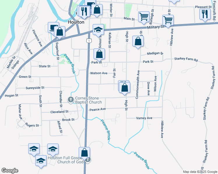 map of restaurants, bars, coffee shops, grocery stores, and more near 15 Weeks Avenue in Houlton