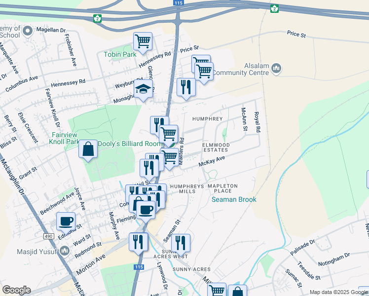 map of restaurants, bars, coffee shops, grocery stores, and more near 3 Kilburn Avenue in Moncton