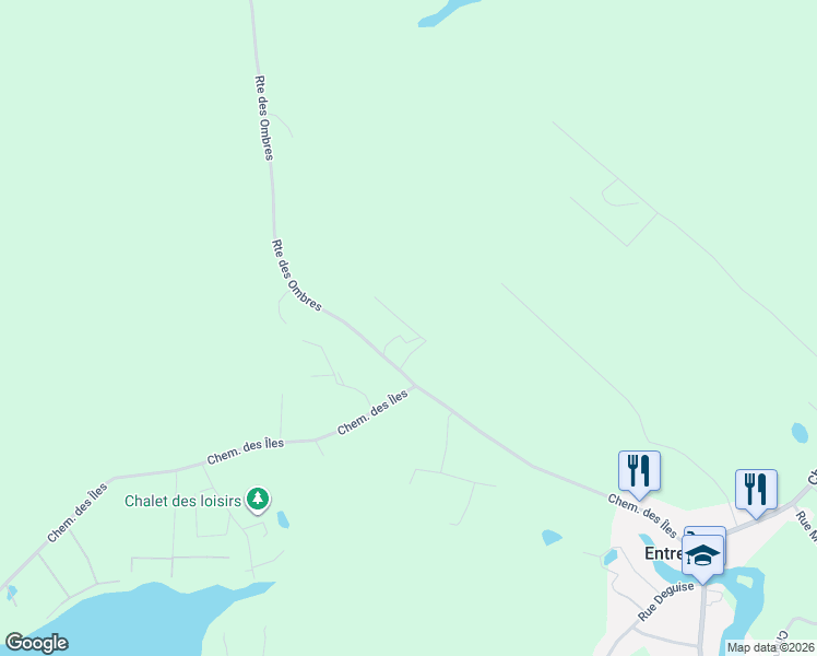 map of restaurants, bars, coffee shops, grocery stores, and more near Rue des Pins in Lanaudière