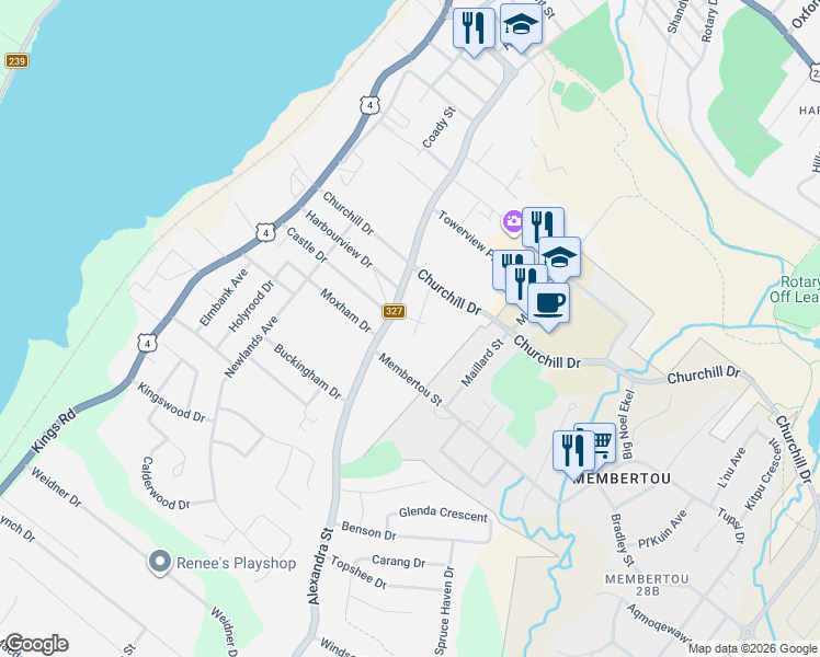 map of restaurants, bars, coffee shops, grocery stores, and more near 379 Alexandra Street in Sydney