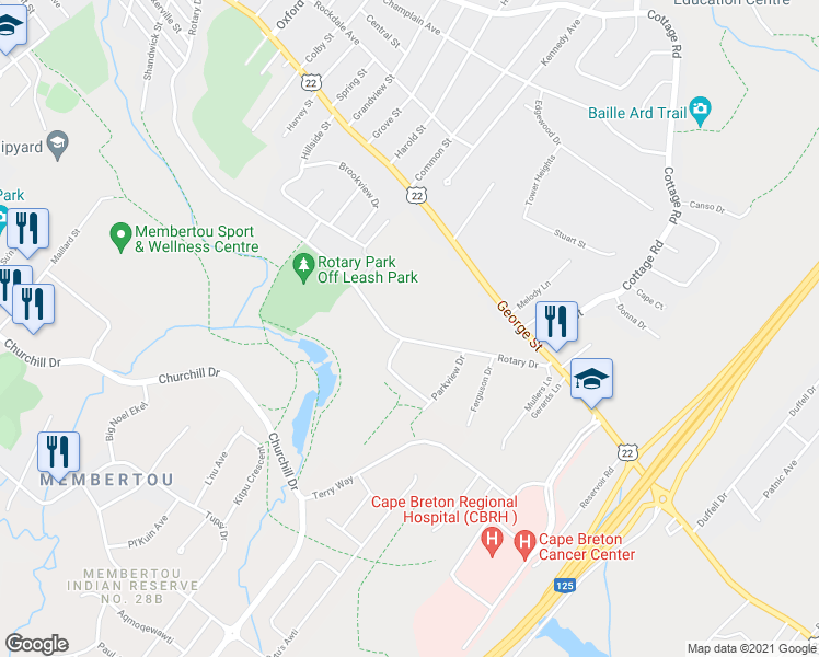 map of restaurants, bars, coffee shops, grocery stores, and more near 477 Rotary Drive in Sydney