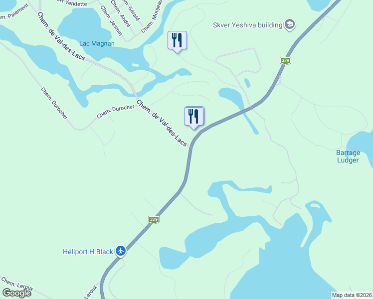 map of restaurants, bars, coffee shops, grocery stores, and more near Route 329 in Sainte-Agathe-des-Monts