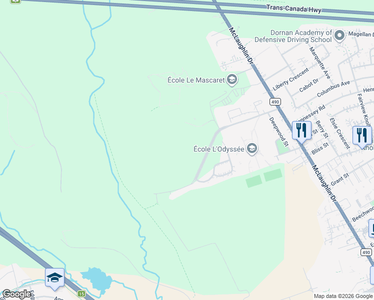map of restaurants, bars, coffee shops, grocery stores, and more near 181 Leopold F. Belliveau Drive in Moncton