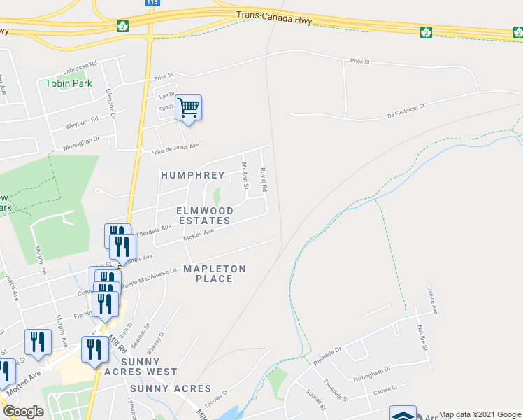 map of restaurants, bars, coffee shops, grocery stores, and more near 138 McKay Avenue in Moncton