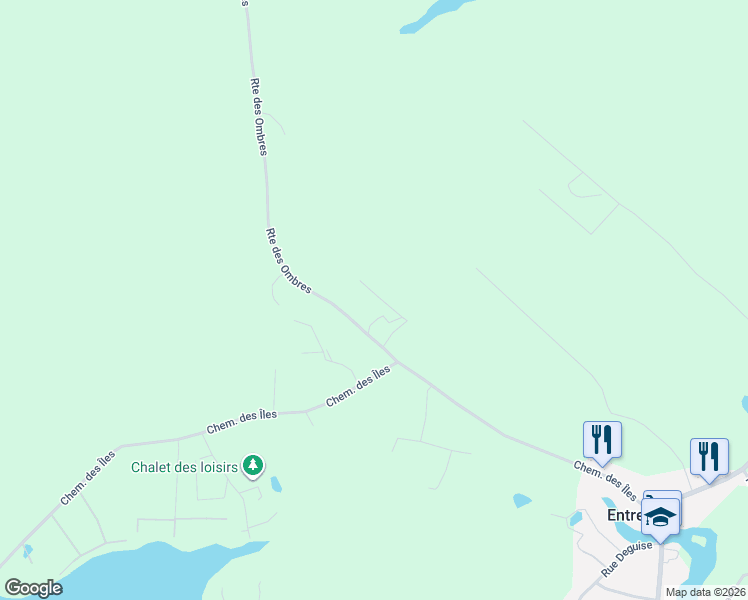 map of restaurants, bars, coffee shops, grocery stores, and more near Rue des Pins in Lanaudière