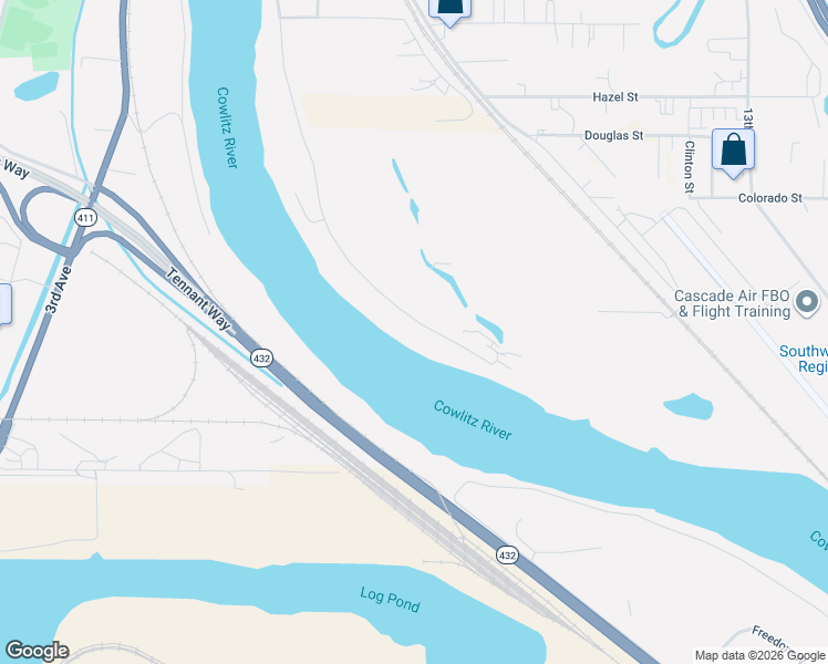map of restaurants, bars, coffee shops, grocery stores, and more near 2142 South River Road in Kelso