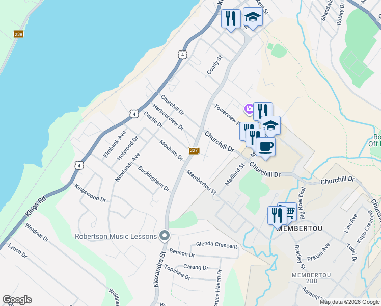 map of restaurants, bars, coffee shops, grocery stores, and more near 379 Alexandra Street in Sydney