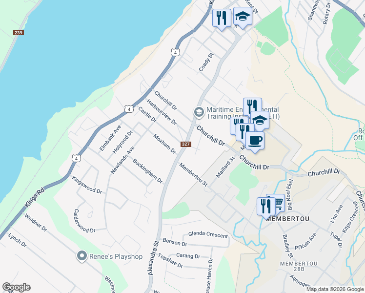 map of restaurants, bars, coffee shops, grocery stores, and more near 379 Alexandra Street in Sydney