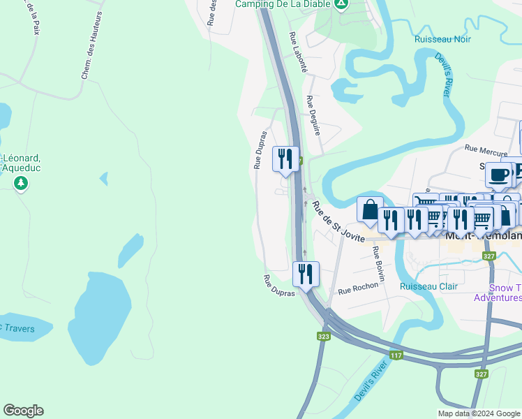 map of restaurants, bars, coffee shops, grocery stores, and more near 1340 Rue Dupras in Mont-Tremblant