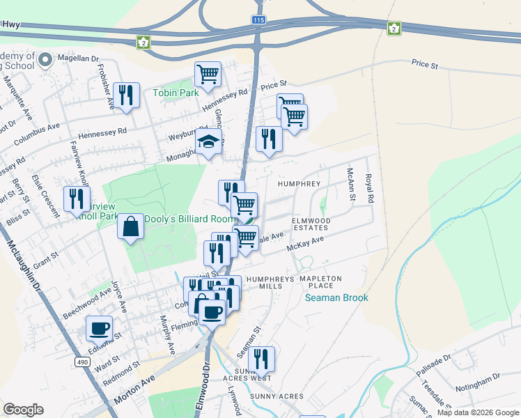 map of restaurants, bars, coffee shops, grocery stores, and more near 111 Masters Road in Moncton