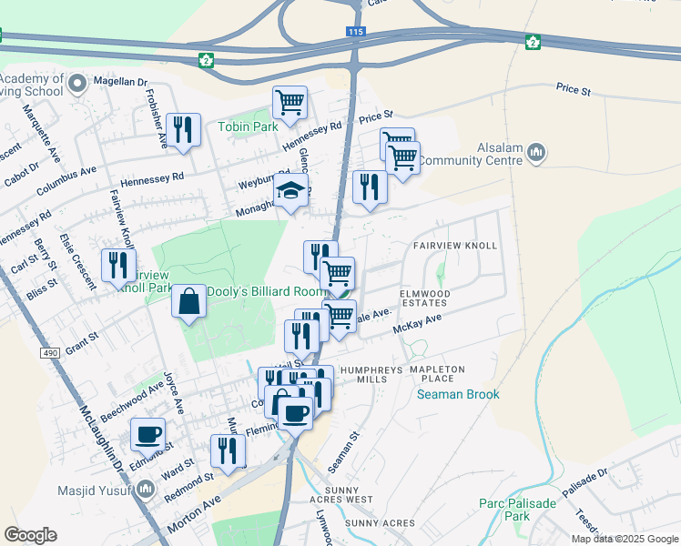 map of restaurants, bars, coffee shops, grocery stores, and more near 483 Elmwood Drive in Moncton
