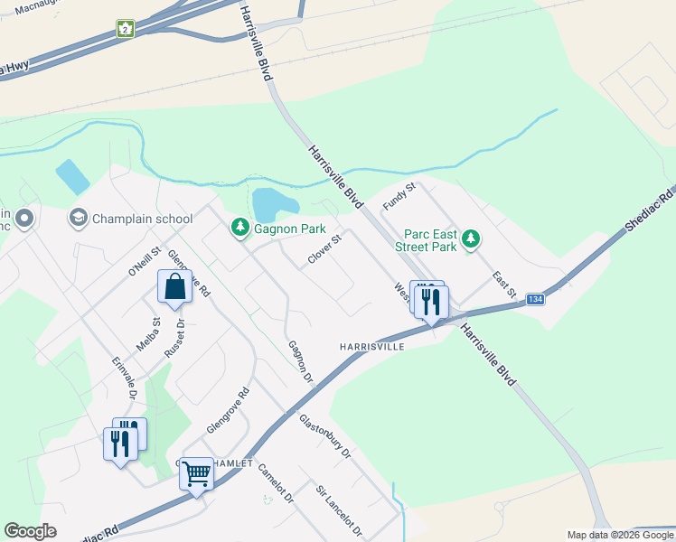 map of restaurants, bars, coffee shops, grocery stores, and more near 17 Thornhill Crescent in Moncton