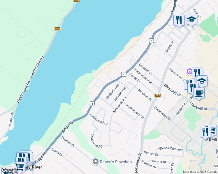 map of restaurants, bars, coffee shops, grocery stores, and more near 587 Kings Road in Sydney