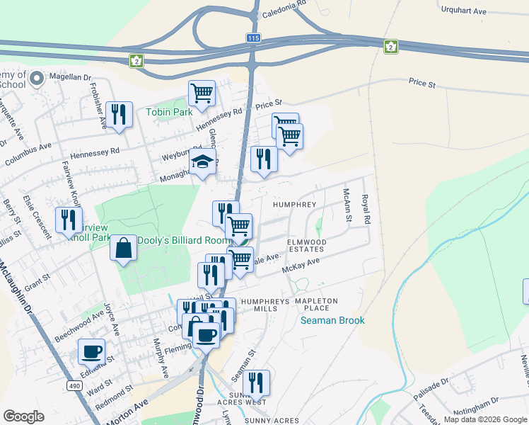 map of restaurants, bars, coffee shops, grocery stores, and more near 111 Masters Road in Moncton