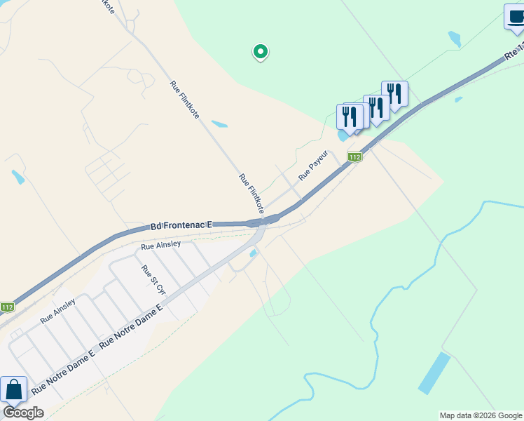 map of restaurants, bars, coffee shops, grocery stores, and more near 3260 Rue Payeur in Thetford Mines