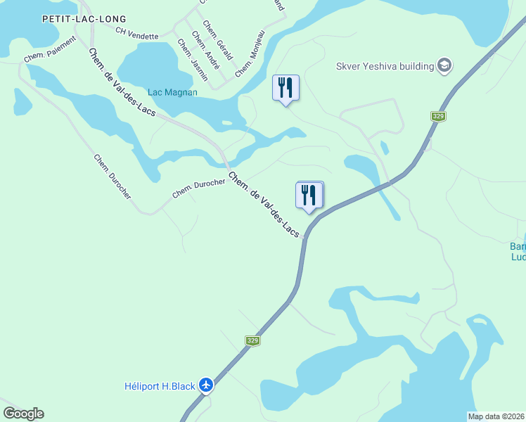 map of restaurants, bars, coffee shops, grocery stores, and more near Chemin de Val-des-Lacs in Sainte-Agathe-des-Monts
