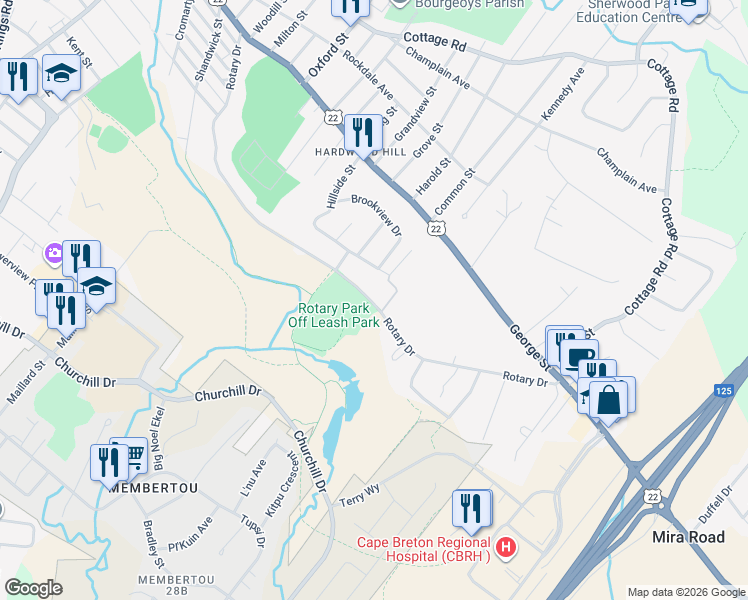 map of restaurants, bars, coffee shops, grocery stores, and more near 375 Rotary Drive in Sydney