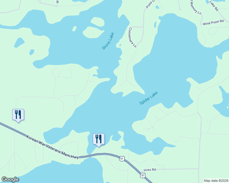 map of restaurants, bars, coffee shops, grocery stores, and more near 13033 Sundance Point Lane in Manitowish Waters