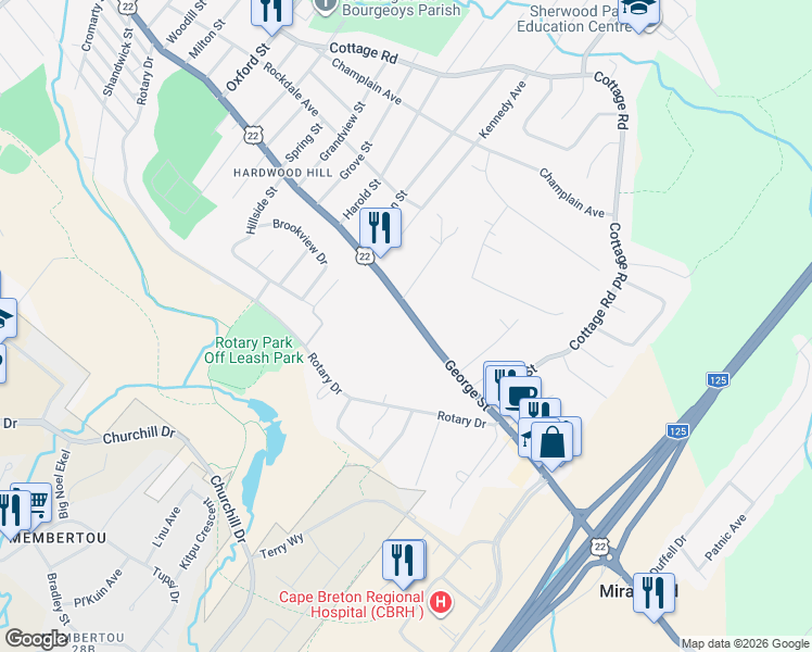 map of restaurants, bars, coffee shops, grocery stores, and more near 1284 George Street in Sydney