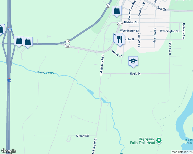 map of restaurants, bars, coffee shops, grocery stores, and more near 709 Old Military Road South in Sandstone