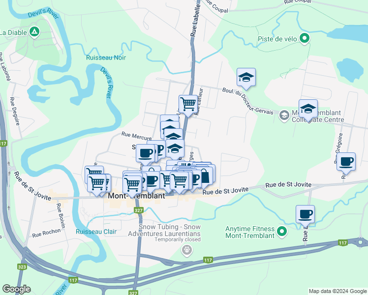 map of restaurants, bars, coffee shops, grocery stores, and more near 554 Rue Labelle in Mont-Tremblant