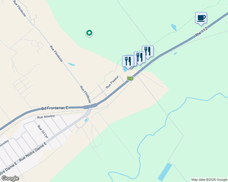 map of restaurants, bars, coffee shops, grocery stores, and more near 3421 Boulevard Frontenac Est in Thetford Mines