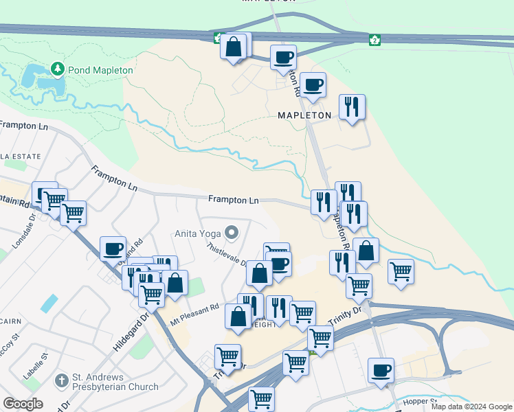 map of restaurants, bars, coffee shops, grocery stores, and more near 656 Frampton Lane in Moncton