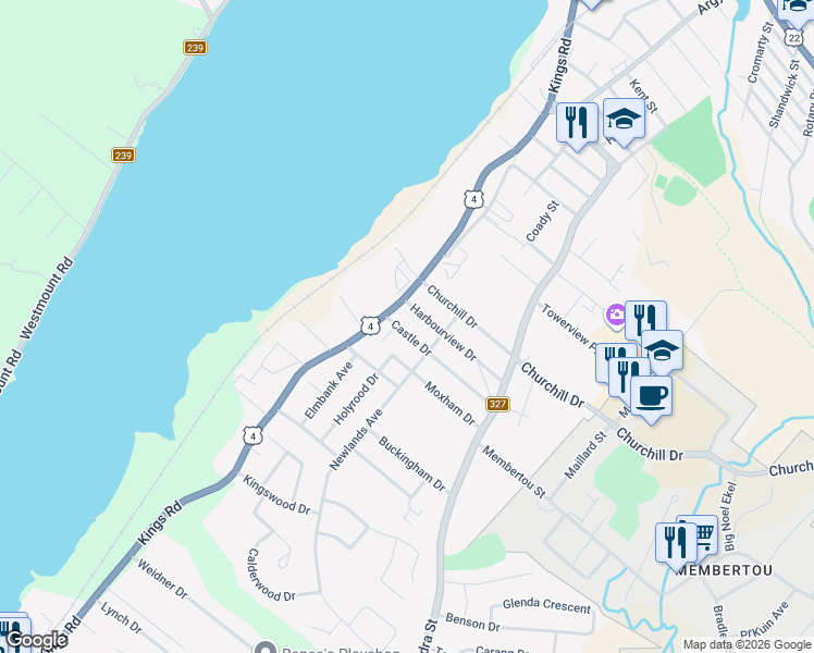 map of restaurants, bars, coffee shops, grocery stores, and more near 23 Castle Drive in Sydney