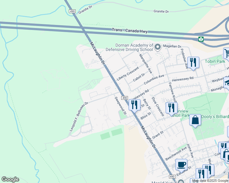 map of restaurants, bars, coffee shops, grocery stores, and more near 15 Leopold F. Belliveau Drive in Moncton