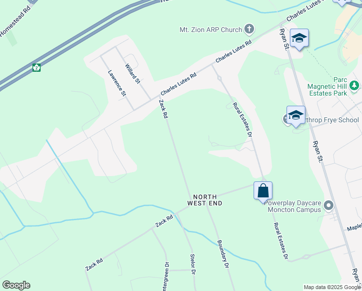 map of restaurants, bars, coffee shops, grocery stores, and more near 263 Zack Road in Moncton