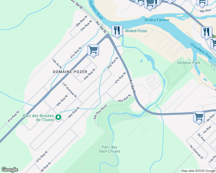 map of restaurants, bars, coffee shops, grocery stores, and more near 1090 47e Rue Nord in Saint-Georges