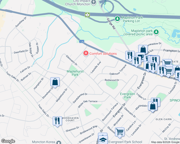 map of restaurants, bars, coffee shops, grocery stores, and more near in Moncton