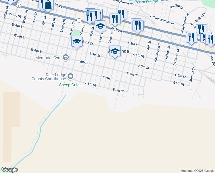 map of restaurants, bars, coffee shops, grocery stores, and more near 720 East 8th Street in Anaconda