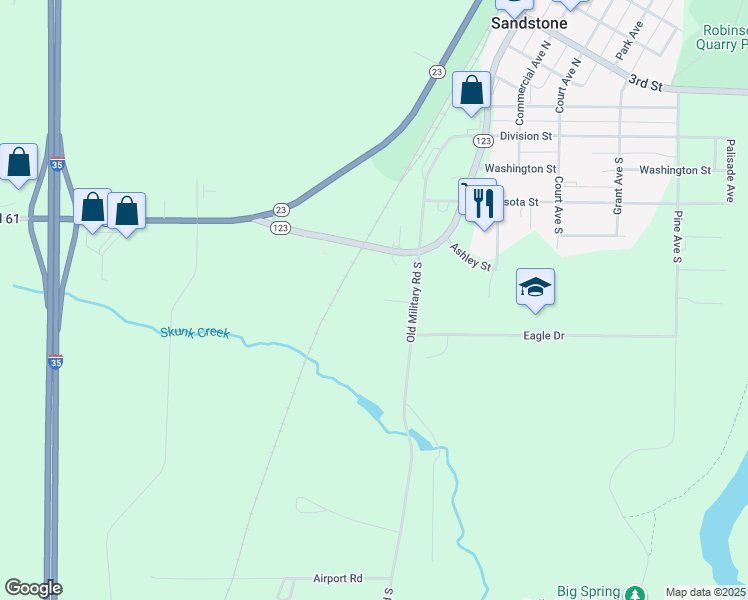 map of restaurants, bars, coffee shops, grocery stores, and more near 617 Minnesota 123 in Sandstone